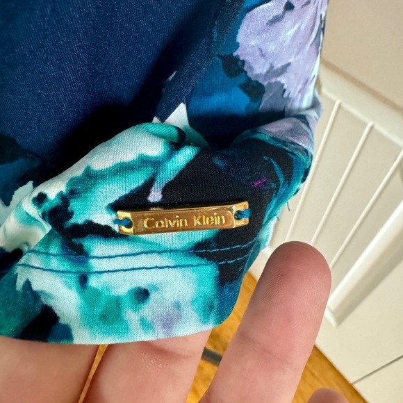 Calvin Klein Teal Floral Cowl Neck Sleeveless Blouse Top M Medium Workwear Blue - Picture 12 of 15